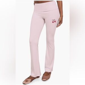Florence - Pink Ribbed Leggings with Cherry Embroidery